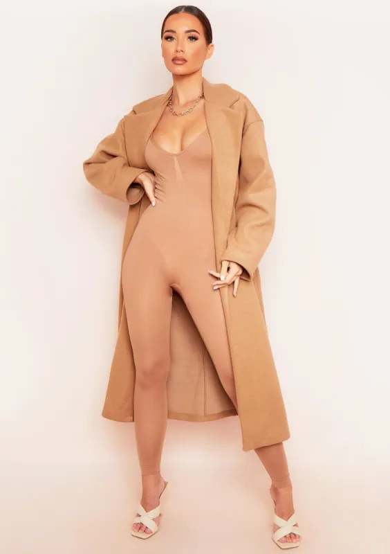 Pixie Camel Maxi Length Oversized Belted Coat sold by Missy Empire