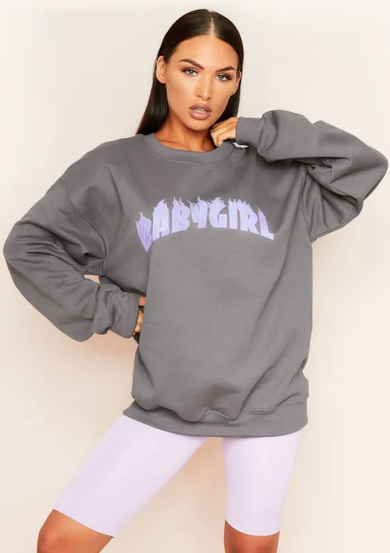 Sancia Charcoal Babygirl Slogan Oversized Sweatshirt sold by Missy Empire