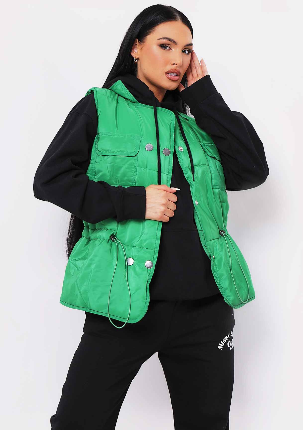 Nelly Green Padded Toggle Detail Gilet sold by Missy Empire