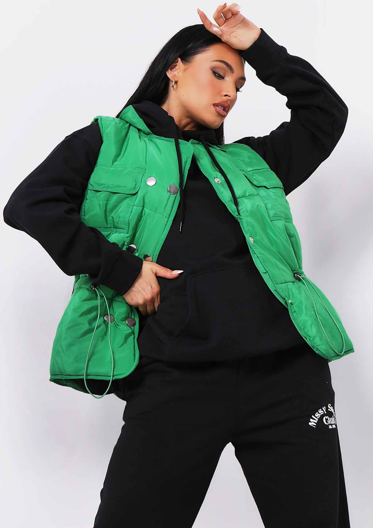 Nelly Green Padded Toggle Detail Gilet sold by Missy Empire product image thumbnail 2