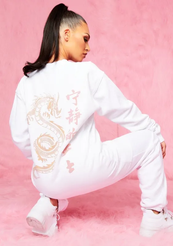 Tiara White Dragon Graphic Oversized Sweatshirt sold by Missy Empire