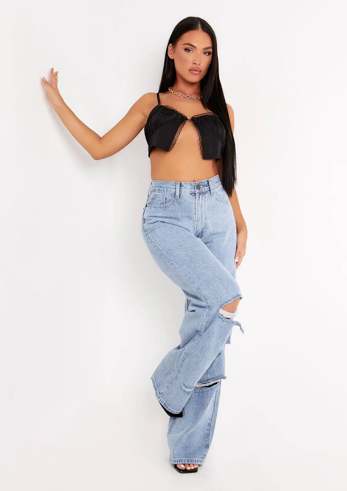 Tatiana Black Satin Lace Crop Top sold by Missy Empire product image thumbnail 2
