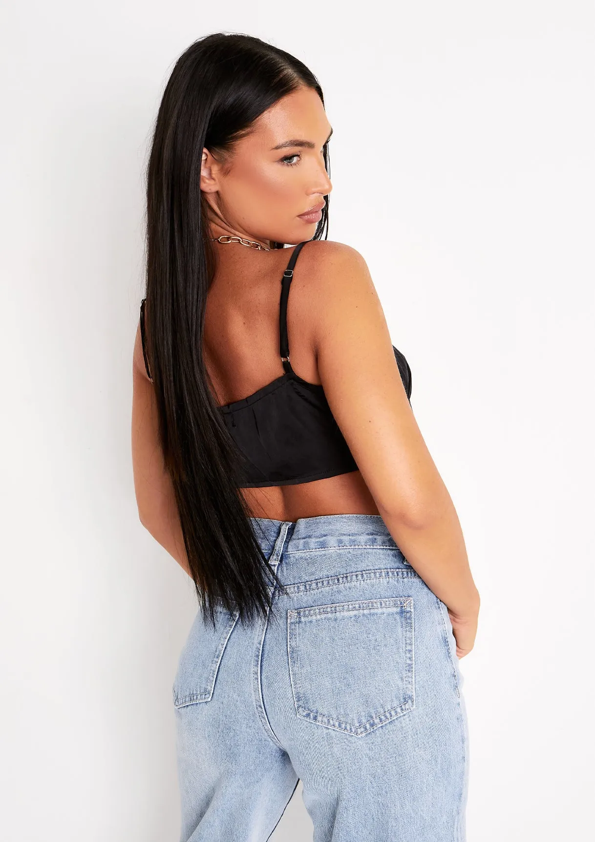 Tatiana Black Satin Lace Crop Top sold by Missy Empire product image thumbnail 3