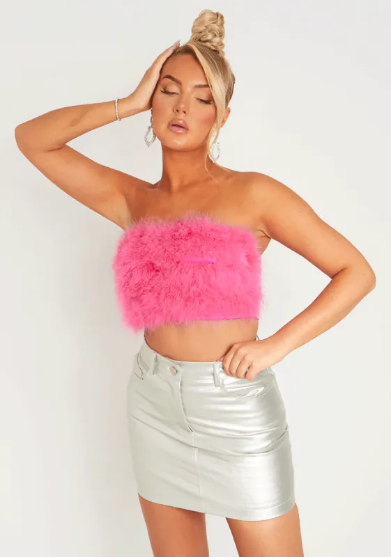 Kiely Pink Feather Bandeau Crop Top sold by Missy Empire