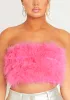 Kiely Pink Feather Bandeau Crop Top sold by Missy Empire
