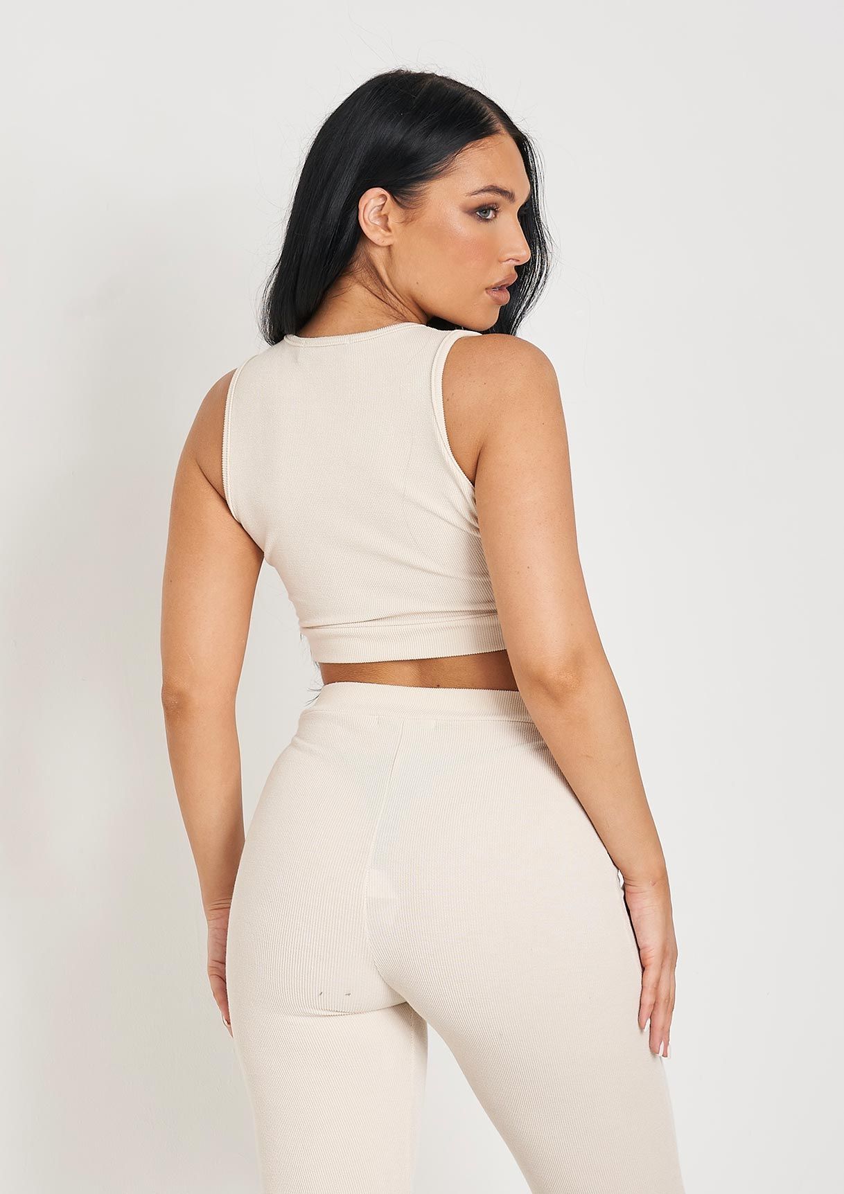 Talia Cream Ribbed Racer Crop Top sold by Missy Empire product image thumbnail 4