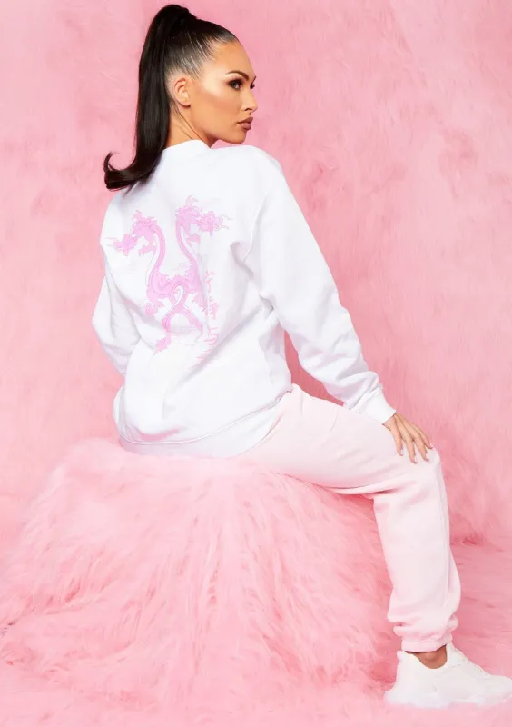 Cate White Oriental Dragon Graphic Oversized Sweatshirt sold by Missy Empire