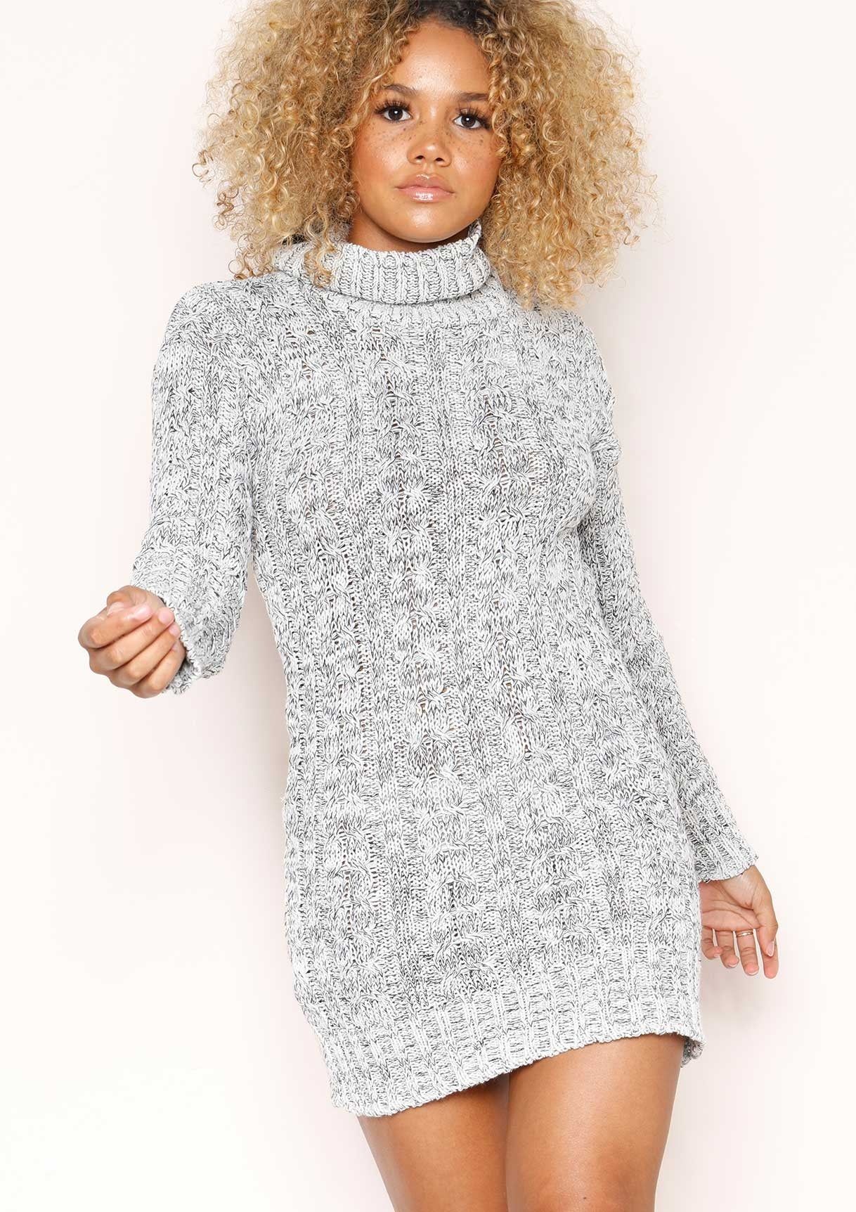 Jenny Grey Chunky Knit High Neck Jumper Dress sold by Missy Empire product image thumbnail 3