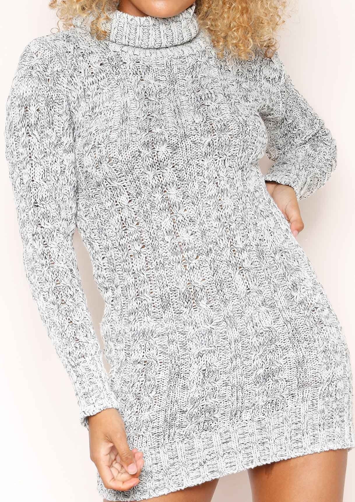 Jenny Grey Chunky Knit High Neck Jumper Dress sold by Missy Empire product image thumbnail 2
