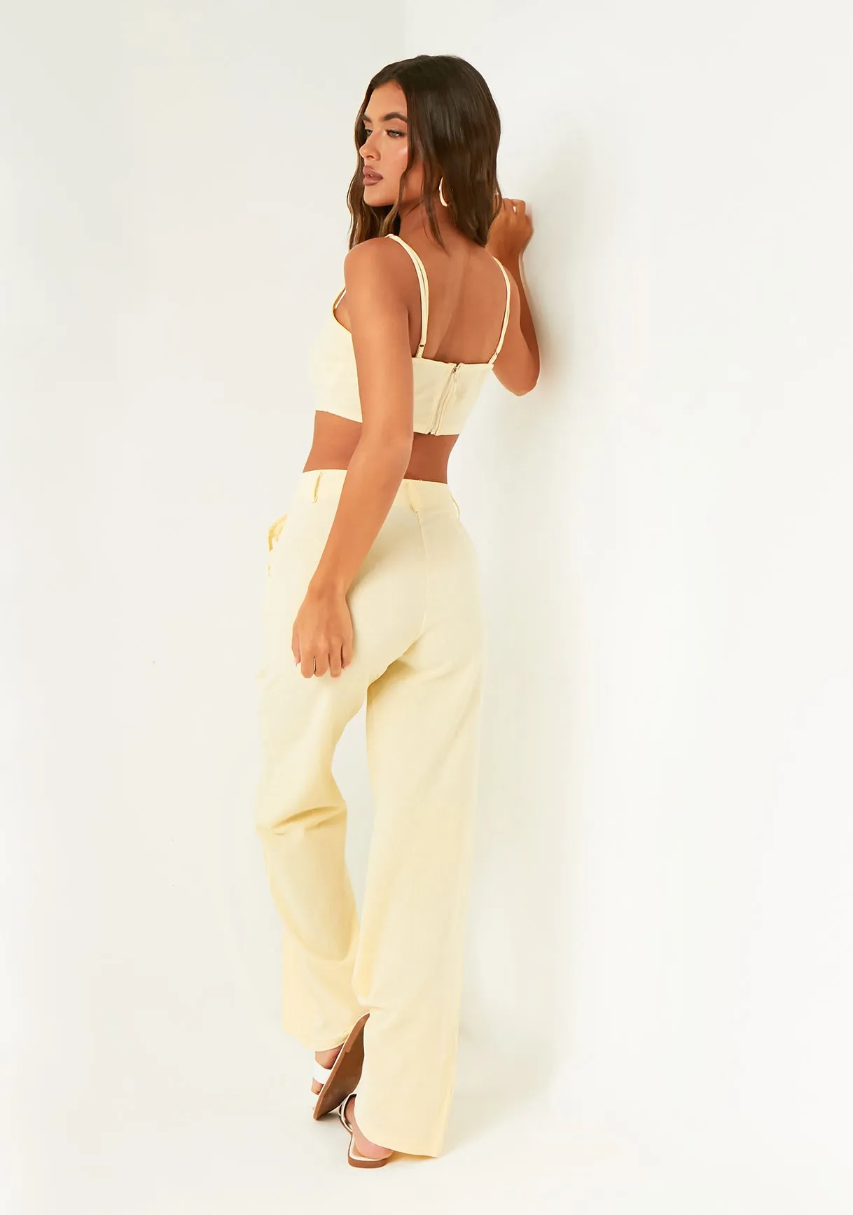 Eleanor Lemon Washed Linen Crop Top sold by Missy Empire product image thumbnail 3