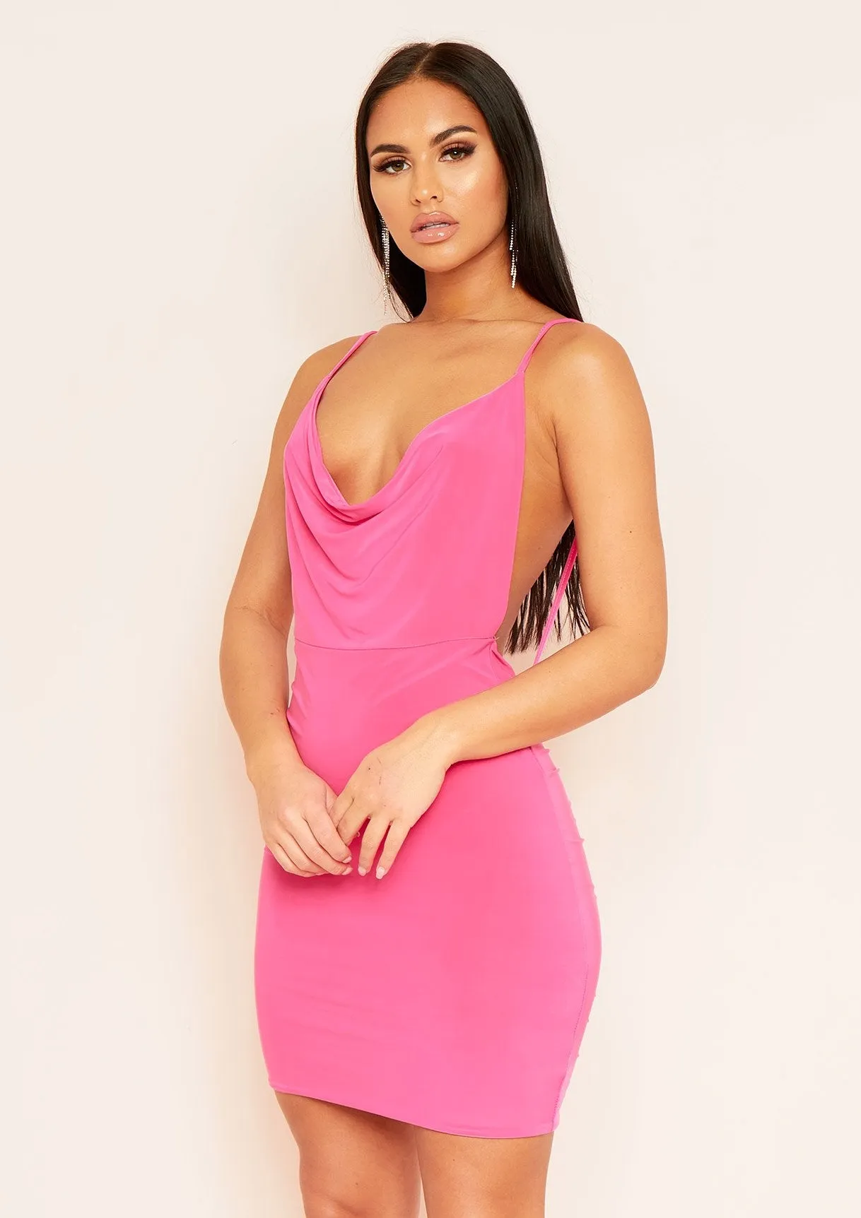 Ruby Hot Pink Cowl Neck Slinky Mini Dress sold by Missy Empire product image thumbnail 2