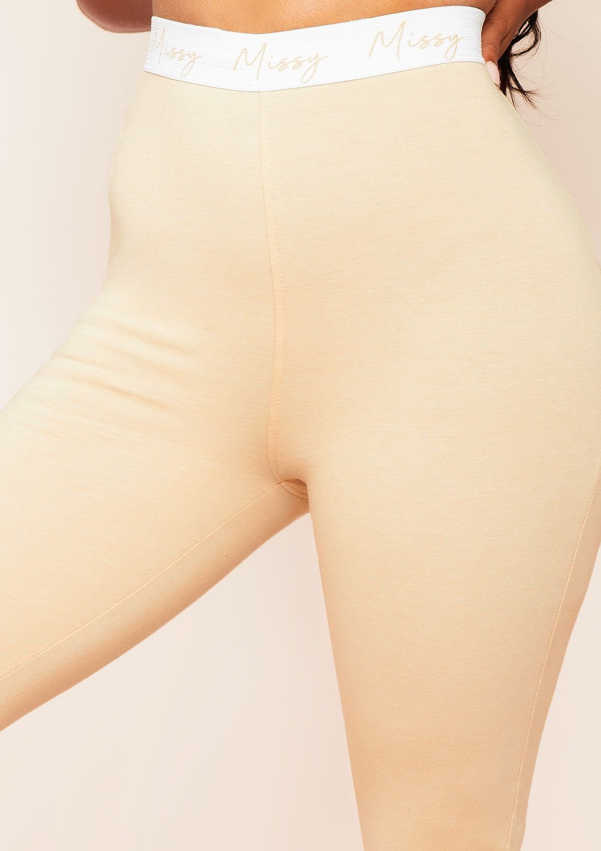 Ariana Beige Missy Tape Branded Leggings sold by Missy Empire product image thumbnail 3