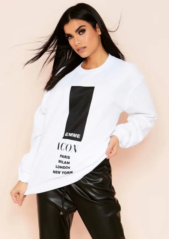 Austyn White Slogan Femme Icon Oversized Sweatshirt sold by Missy Empire