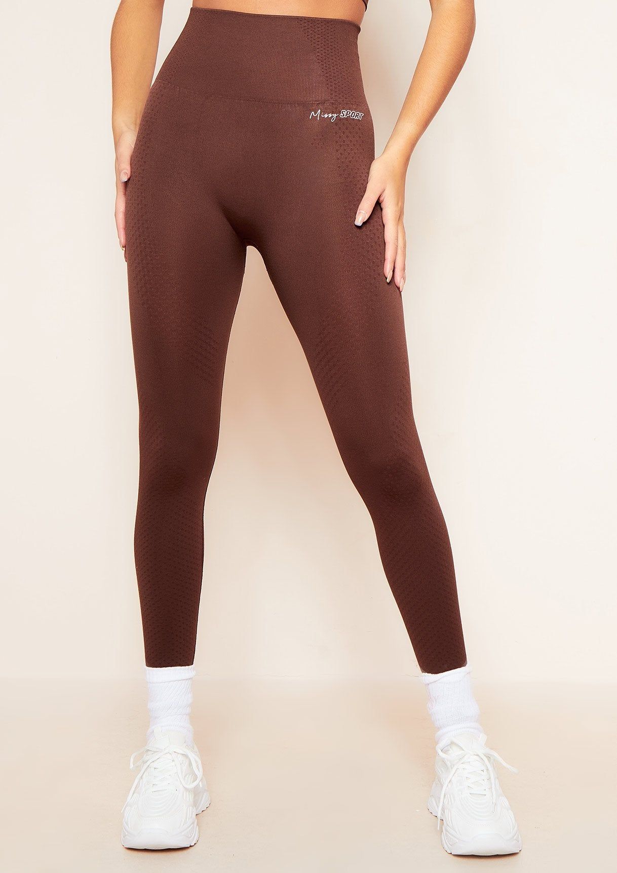 Anni Chocolate Missy Sport Seamless High Waisted Gym Leggings sold by Missy Empire product image thumbnail 2