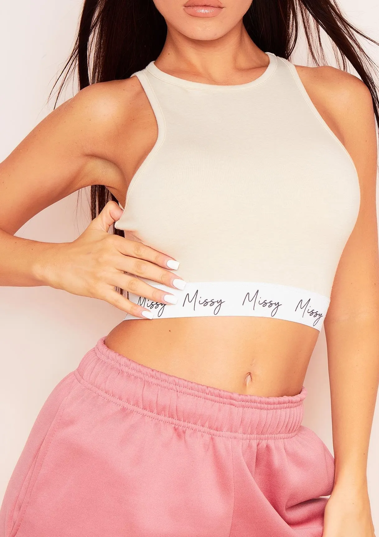 Brynn Sand Missy Branded Racer Crop Top sold by Missy Empire product image thumbnail 3