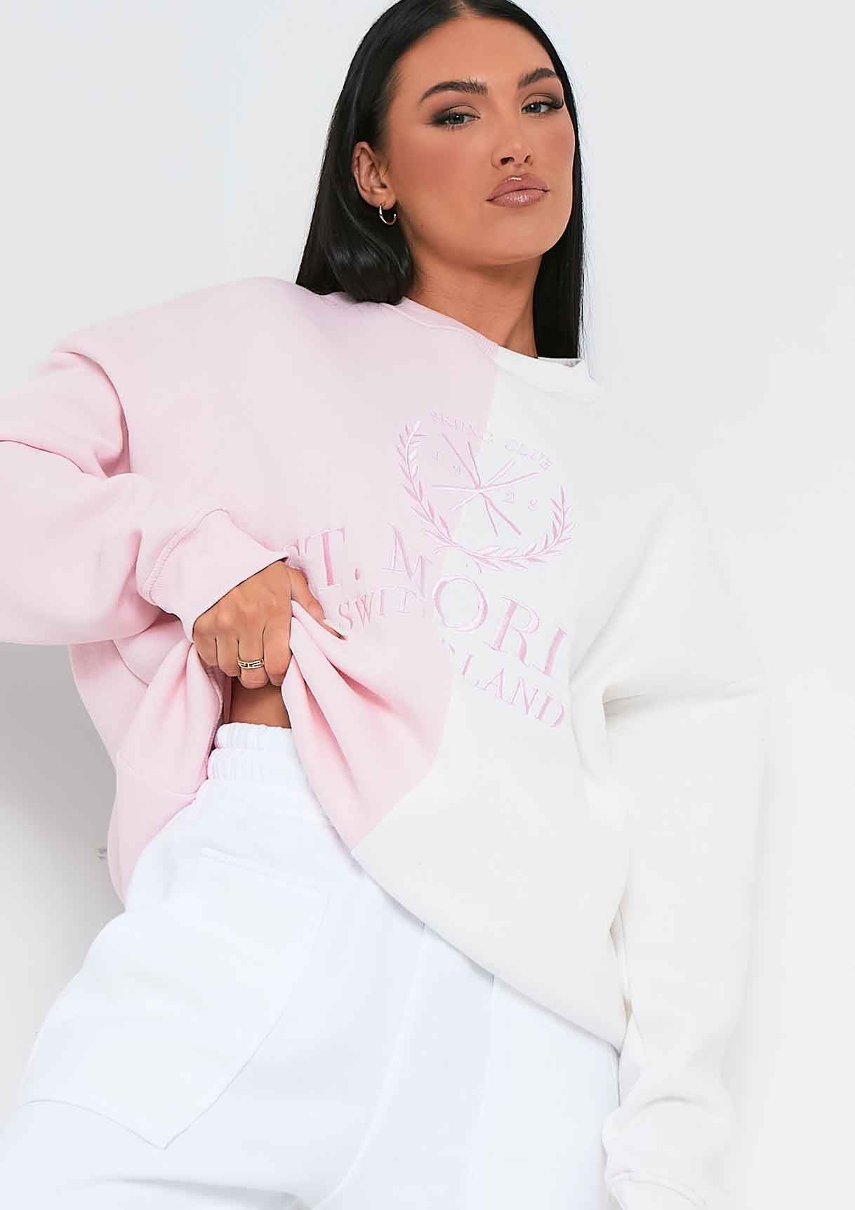 Zee Pink Spliced St Moritz Slogan Oversized Sweatshirt sold by Missy Empire product image thumbnail 4