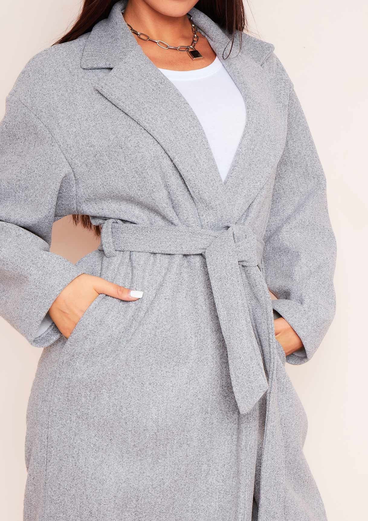 Pixie Grey Maxi Length Oversized Belted Coat sold by Missy Empire product image thumbnail 4