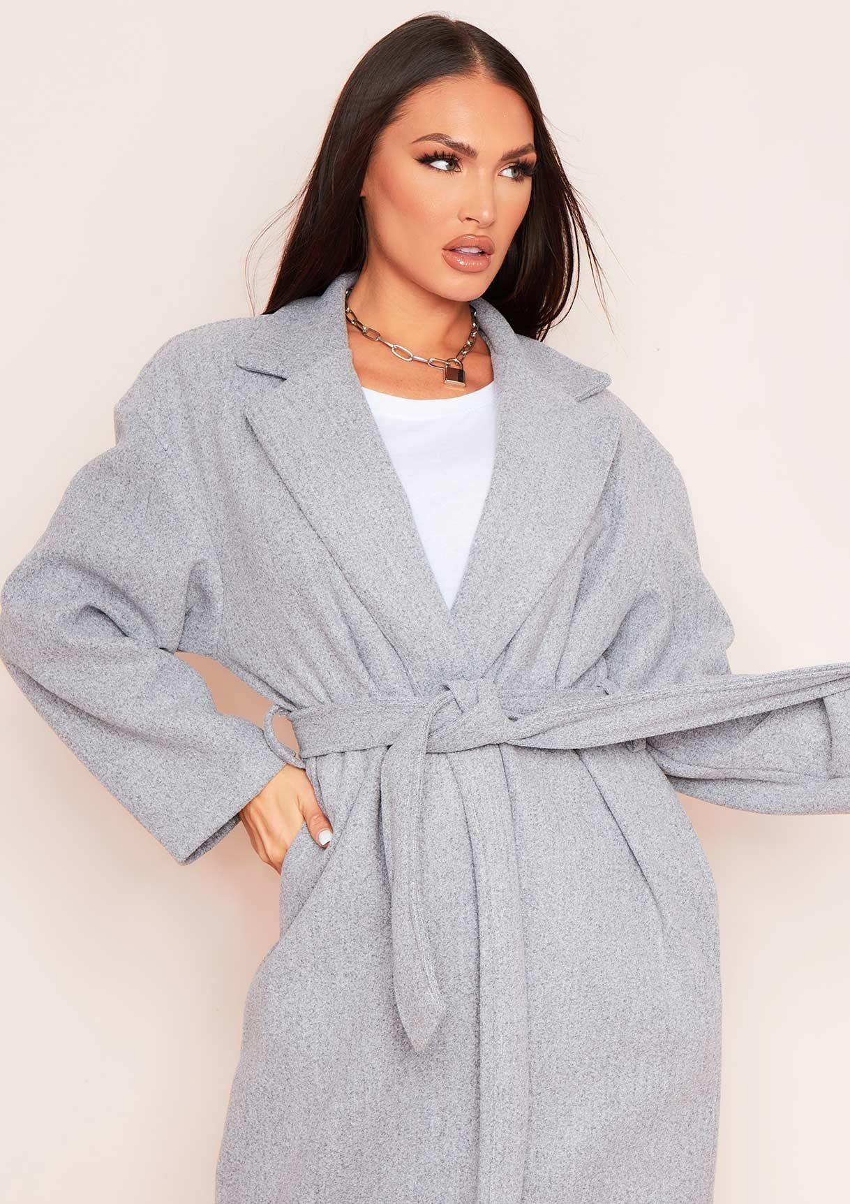 Pixie Grey Maxi Length Oversized Belted Coat sold by Missy Empire product image thumbnail 2