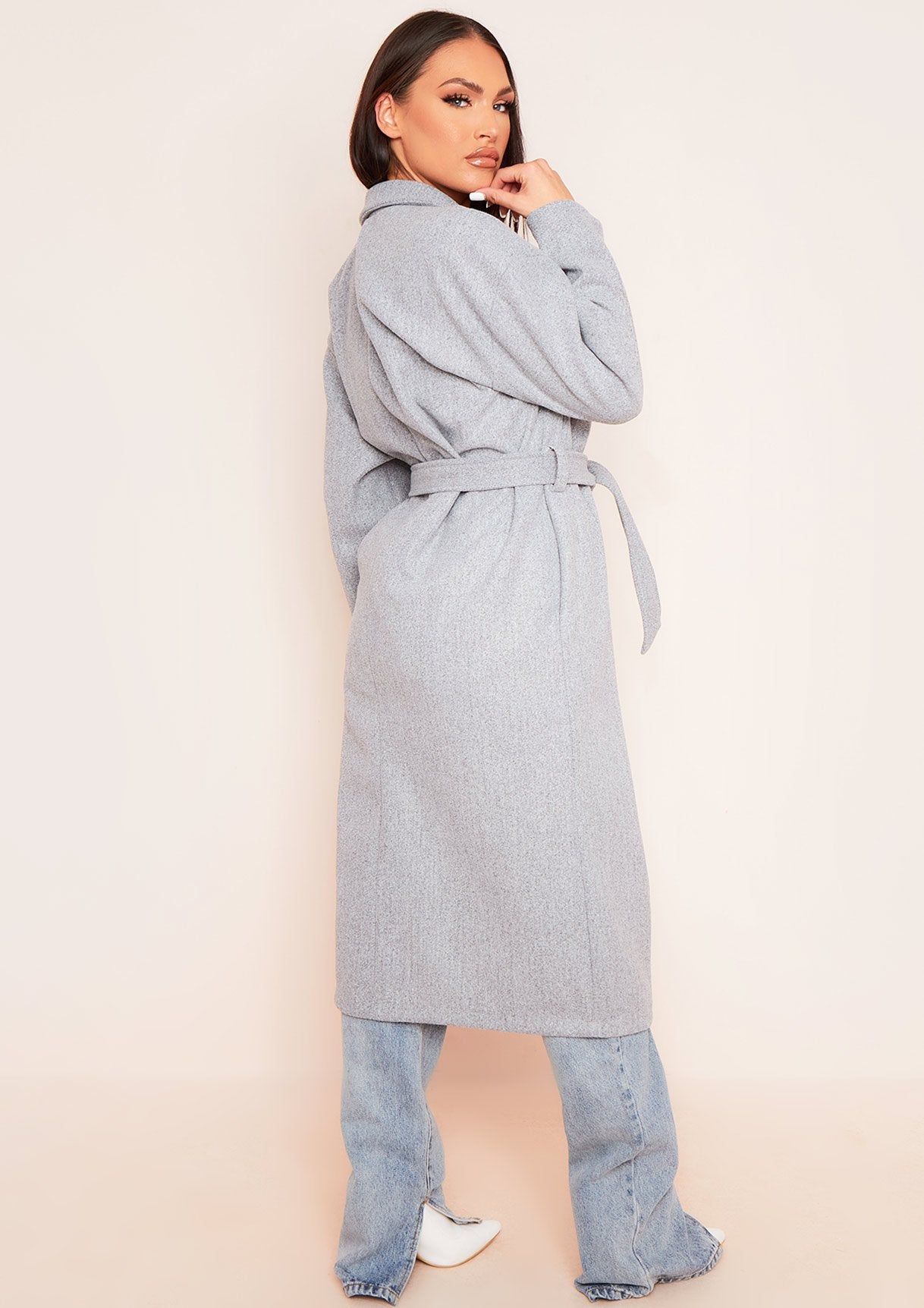 Pixie Grey Maxi Length Oversized Belted Coat sold by Missy Empire product image thumbnail 5