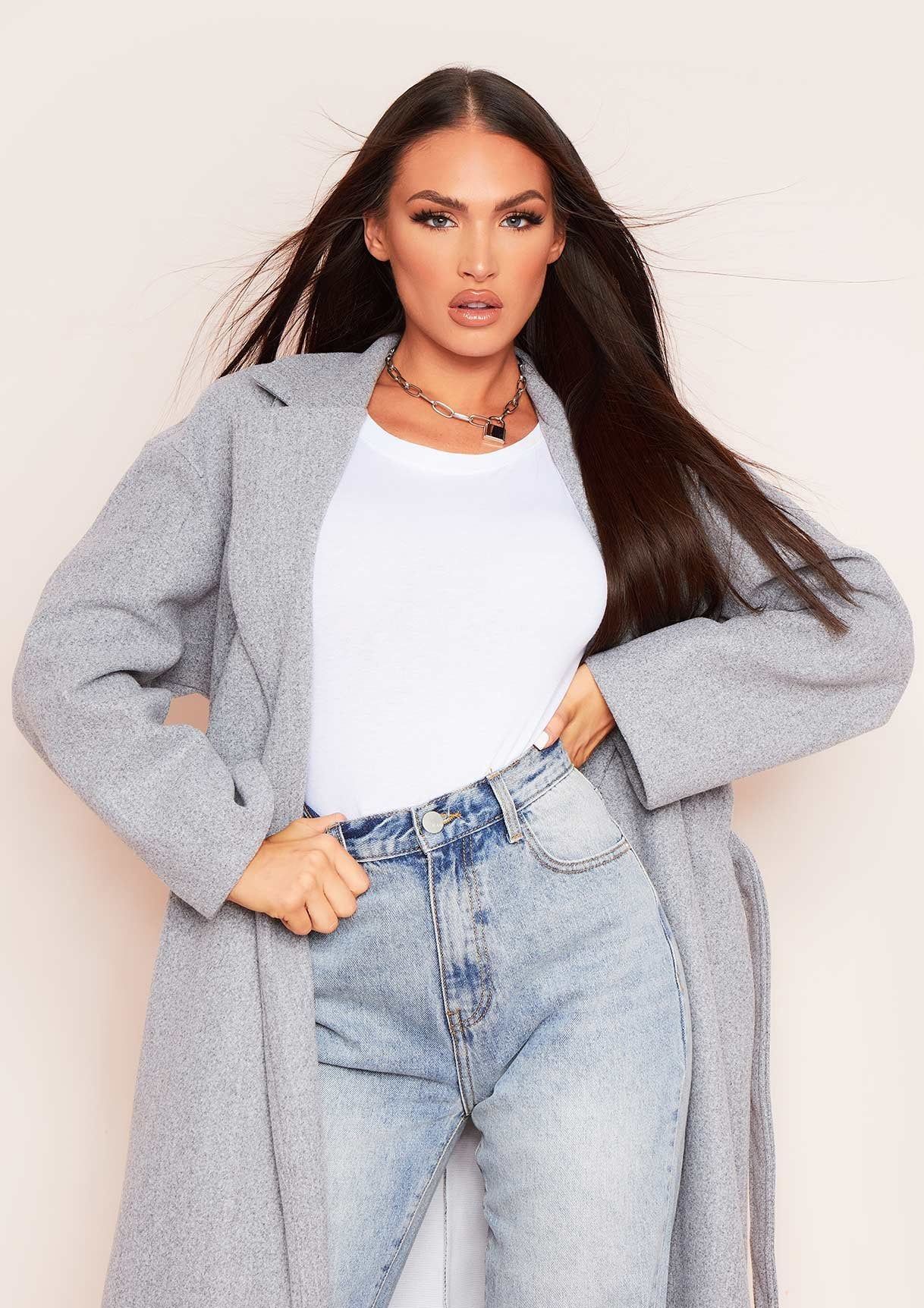 Pixie Grey Maxi Length Oversized Belted Coat sold by Missy Empire product image thumbnail 3