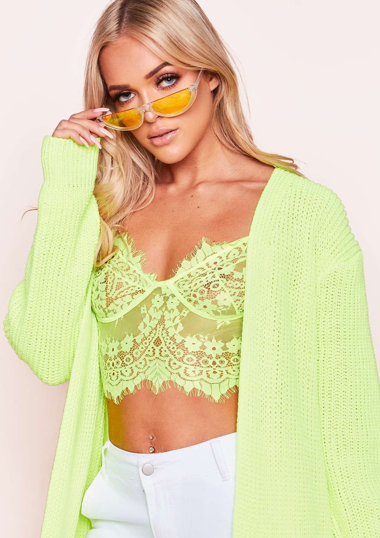 Addie Neon Yellow Longline Knit Cardigan sold by Missy Empire product image thumbnail 4