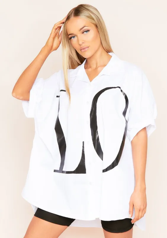 Kacey White L.O.V.E Oversized Casual Shirt made by Missy Empire