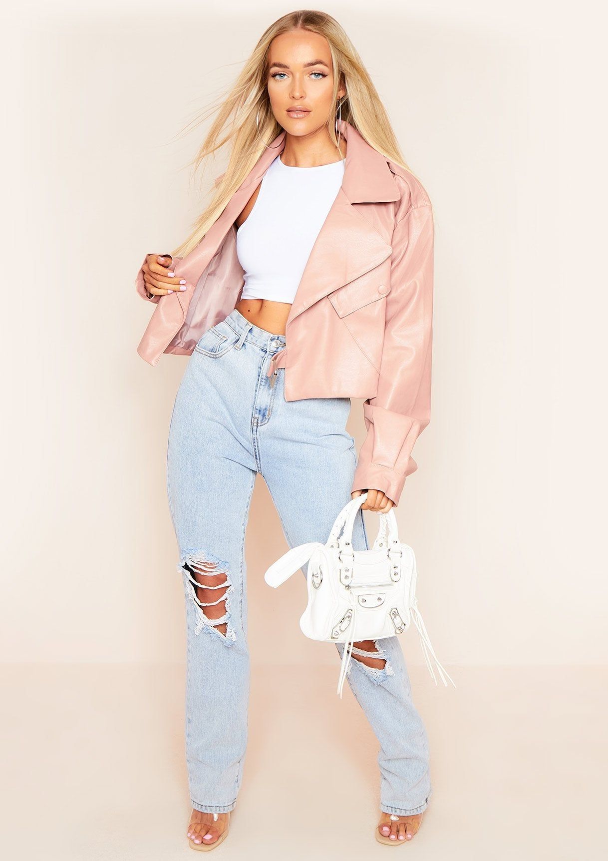 Alva Pink Cropped Faux Leather Jacket sold by Missy Empire product image thumbnail 4