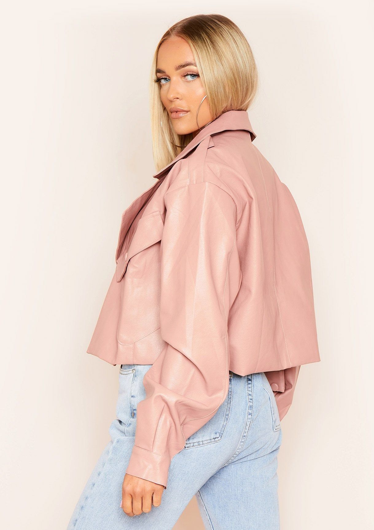 Alva Pink Cropped Faux Leather Jacket sold by Missy Empire product image thumbnail 2