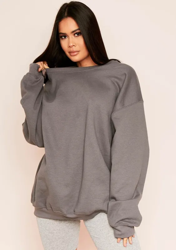 Lena Charcoal Oversized Sweatshirt sold by Missy Empire
