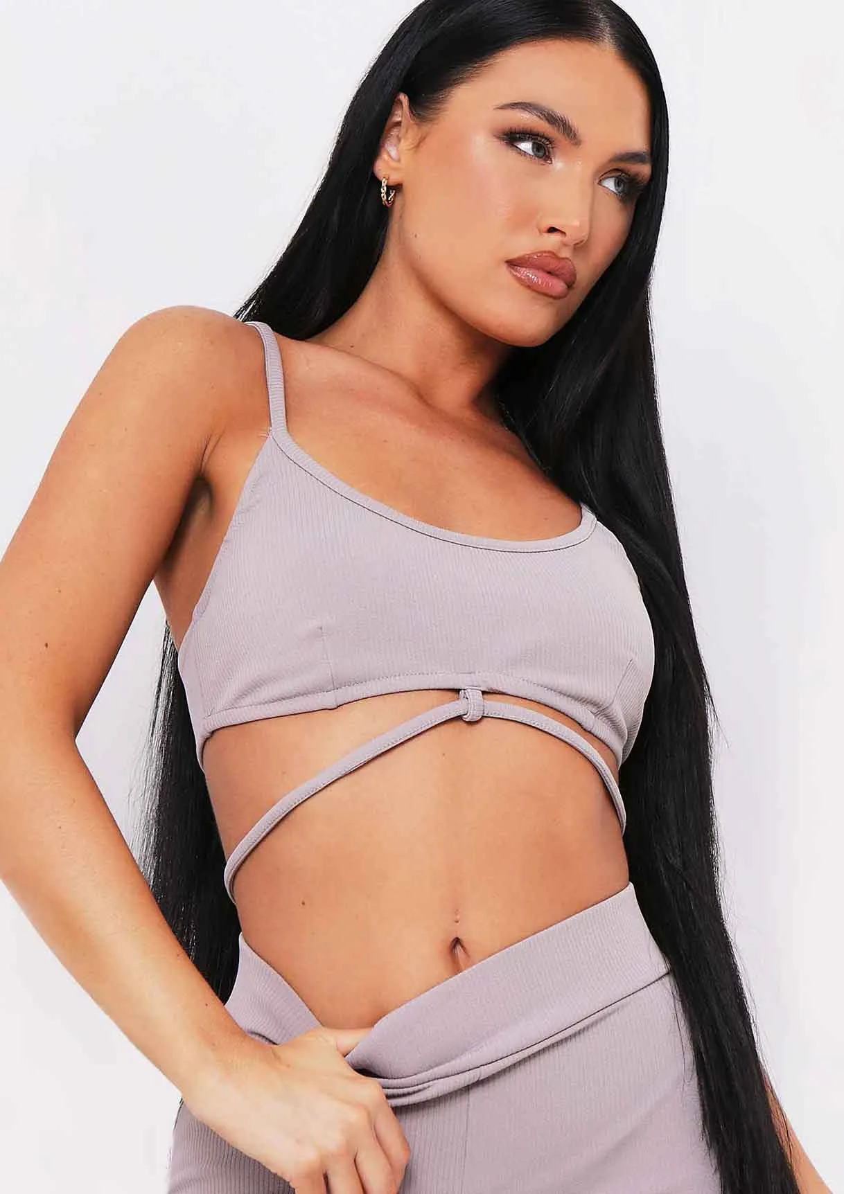 Bianca Mocha Ribbed Knit Strappy Bralet sold by Missy Empire product image thumbnail 4