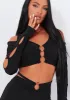 Jenna Black Ring Detail Shoulder Cut Out Crop Top sold by Missy Empire