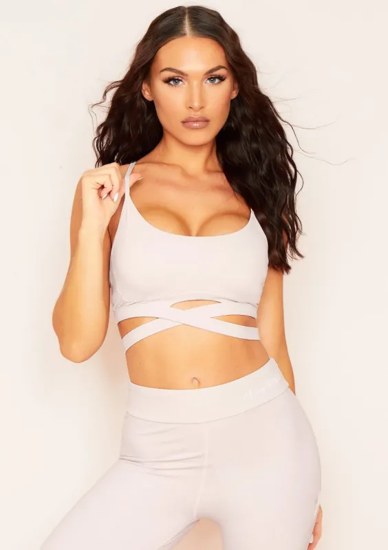 Fiona Light Grey Missy Sport Cross Strap Gym Bralet sold by Missy Empire