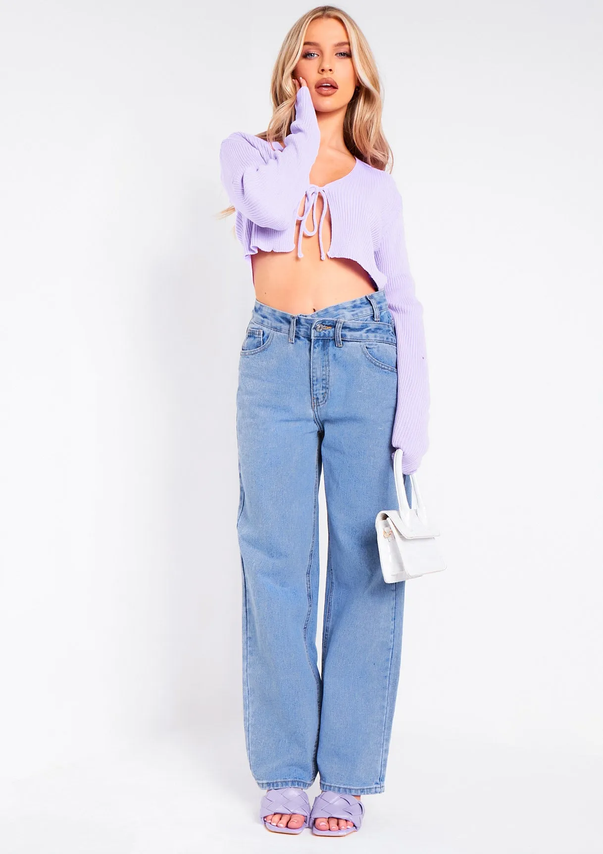 Nataly Lilac Ribbed Knit Tie Cropped Cardigan sold by Missy Empire product image thumbnail 5