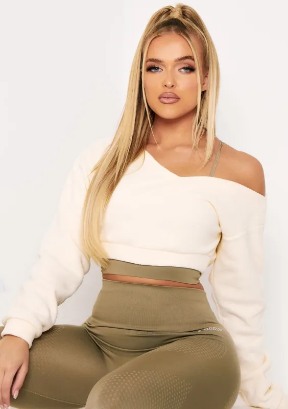 Kazima Cream Fleece Off Shoulder Cropped Jumper sold by Missy Empire