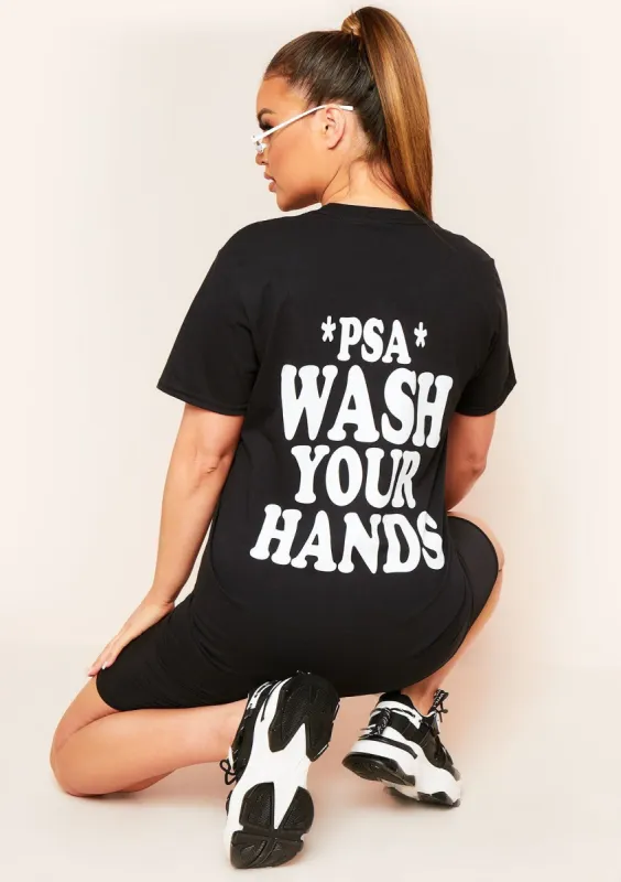 Shannah Black Wash Your Hands Slogan Oversized T-Shirt sold by Missy Empire