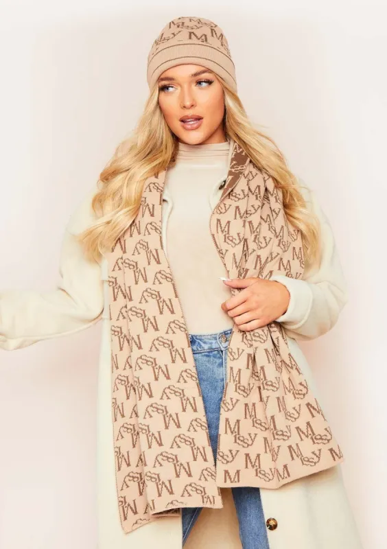 Eleanor Beige Missy Empire Print Oversized Long Knitted Scarf sold by Missy Empire