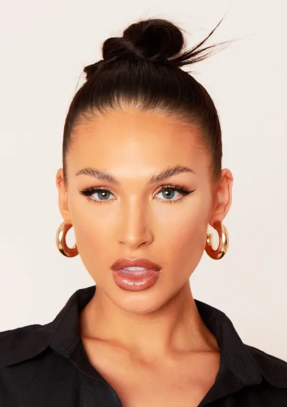 Amber Gold Thick Hoop Earrings sold by Missy Empire