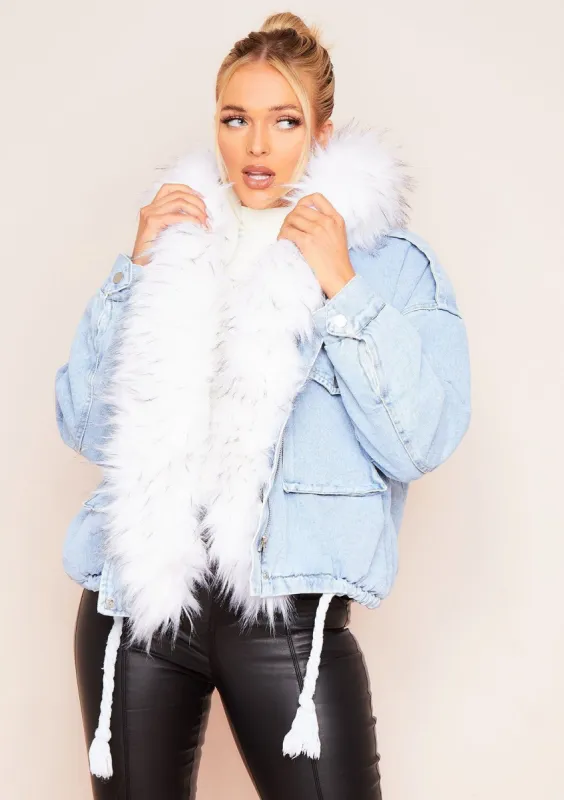 Amanda Light Denim Faux Fur Jacket sold by Missy Empire