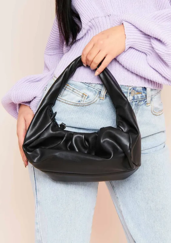 Hatice Black Scrunch Handle Shoulder Bag sold by Missy Empire