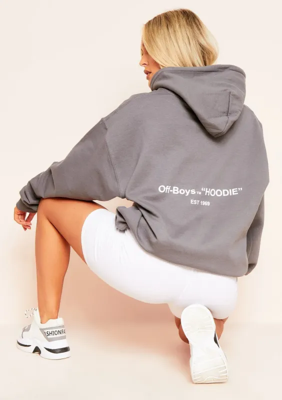 Rachele Charcoal Oversized Off-Boys Slogan Hoodie sold by Missy Empire