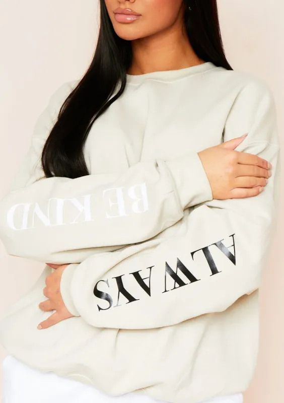 Farah Sand Be Kind Always Oversized Slogan Sweatshirt sold by Missy Empire