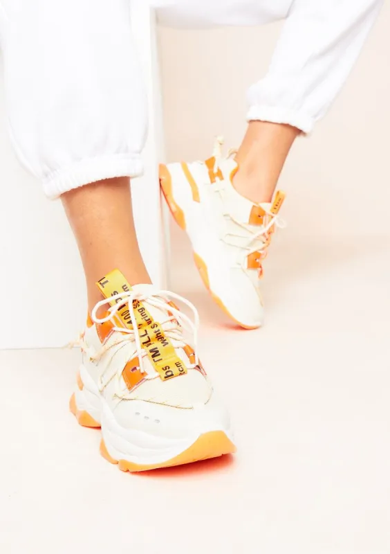 Bulana White Neon Orange Contrast Chunky Trainers sold by Missy Empire