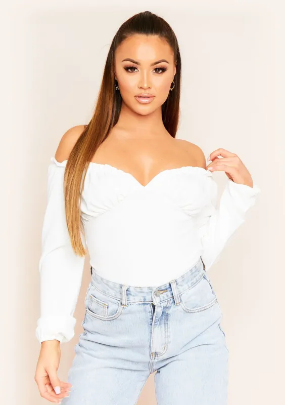 Grace White Off The Shoulder Bodysuit sold by Missy Empire