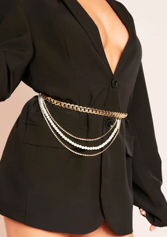 Antuca Gold Chain With Diamante and Pearl Double Layered Belt made by Missy Empire