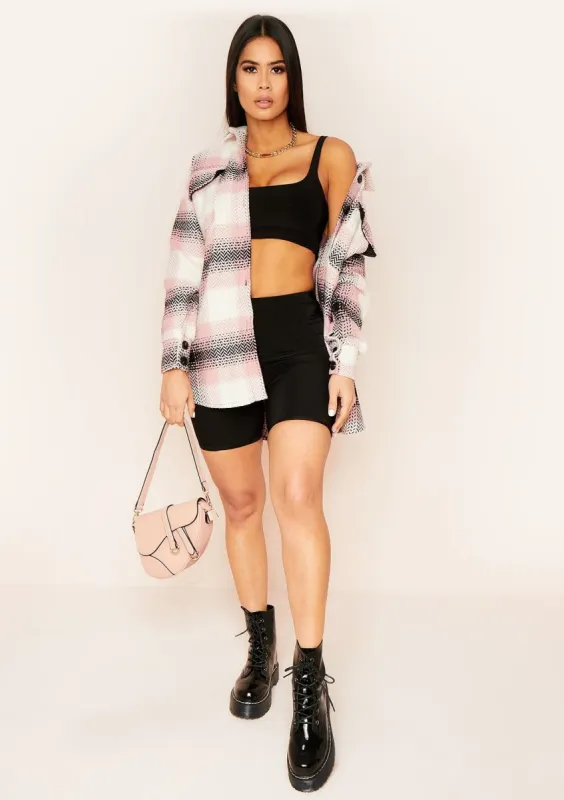 Mayanita Pink Longline Check Shacket sold by Missy Empire
