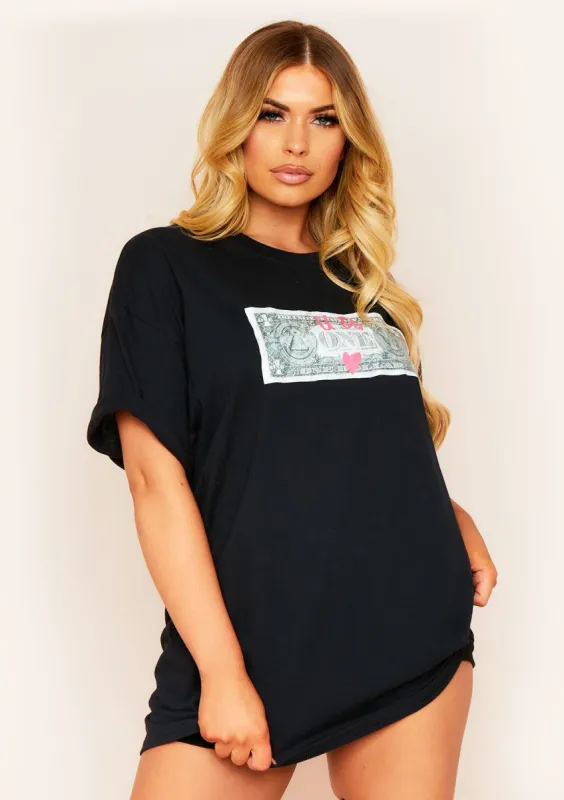 Kera Black U Da One Slogan Graphic Oversized T-Shirt made by Missy Empire