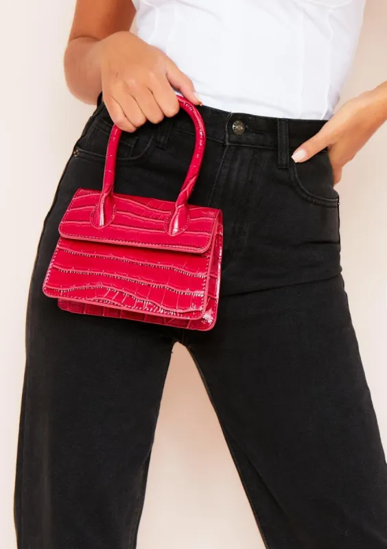 Abbie Hot Pink Croc Print Vegan Leather Mini Bag sold by Missy Empire