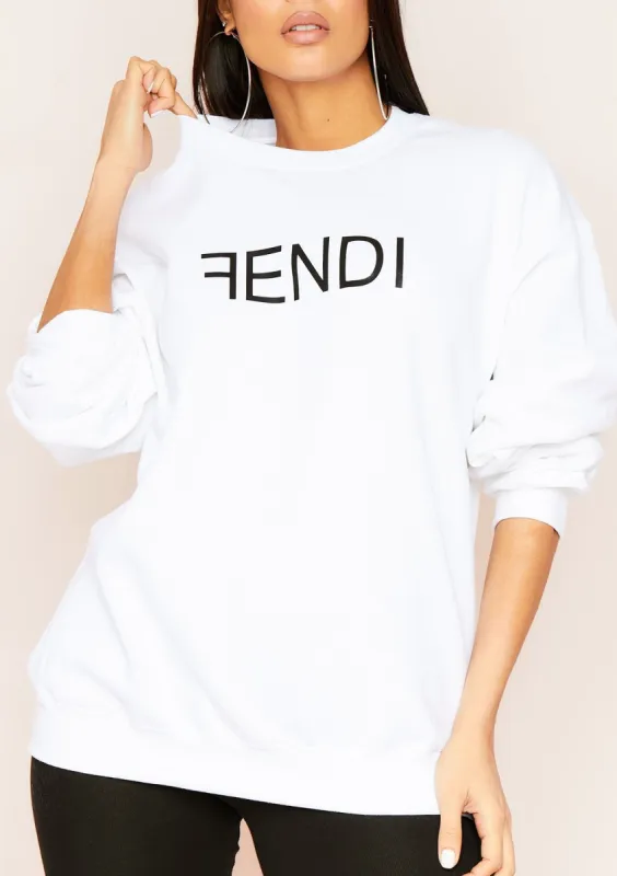 Aria White F Slogan Oversized Sweatshirt sold by Missy Empire