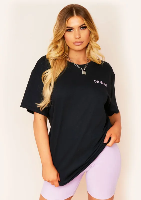 Evi Black Oversized Off-Boys Pink Slogan Graphic T-Shirt sold by Missy Empire