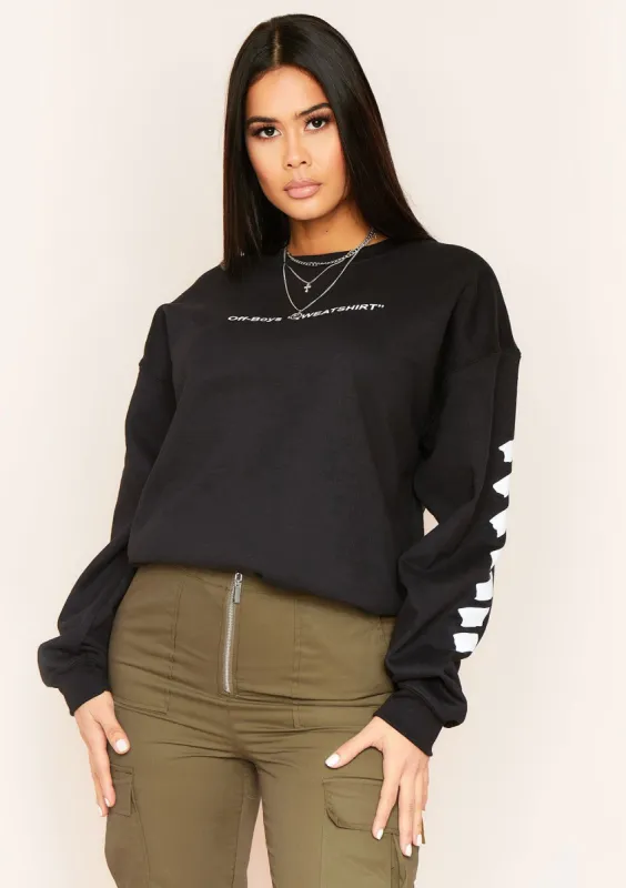 Nina Black Oversized Off-Boys Slogan Graphic Sweatshirt sold by Missy Empire